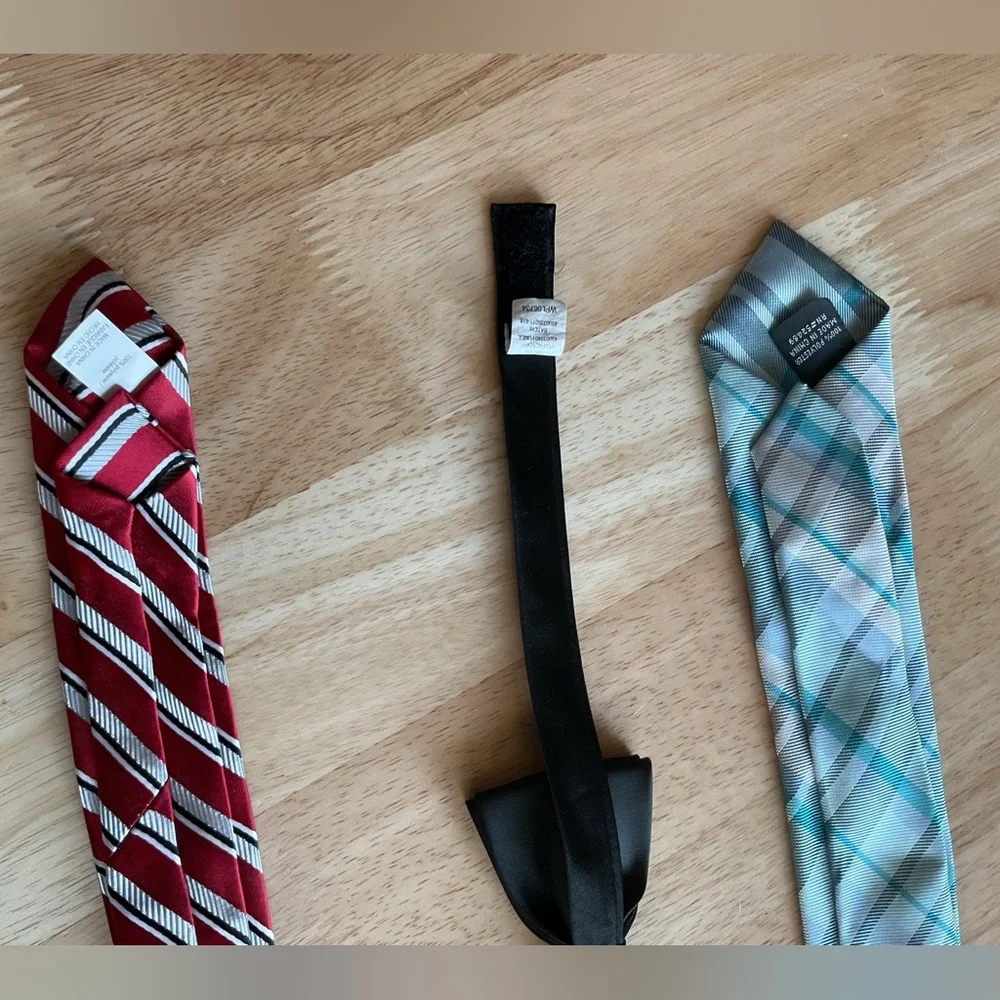 Lot x3 Clip-On Neckties Bow Ties Youth boys Black Blue Green Plaid Red Striped